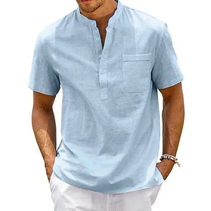 Mens Casual Linen Short Sleeve Shirt
