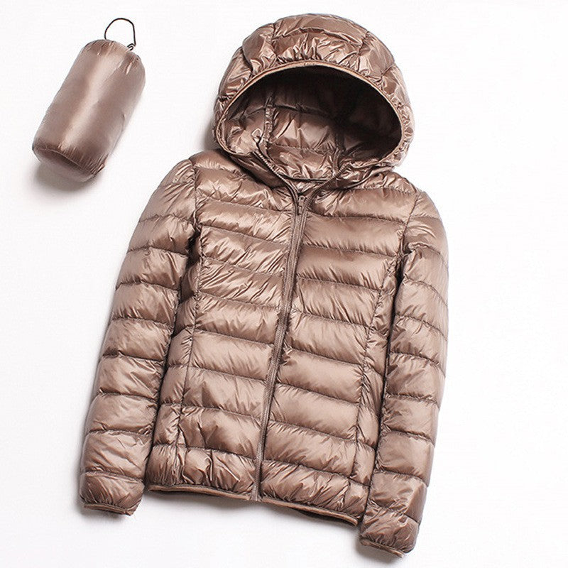 Packable Fall Jacket for Women, Lightweight Water Resistant Hooded Down Coat, Warm Winter Jacket