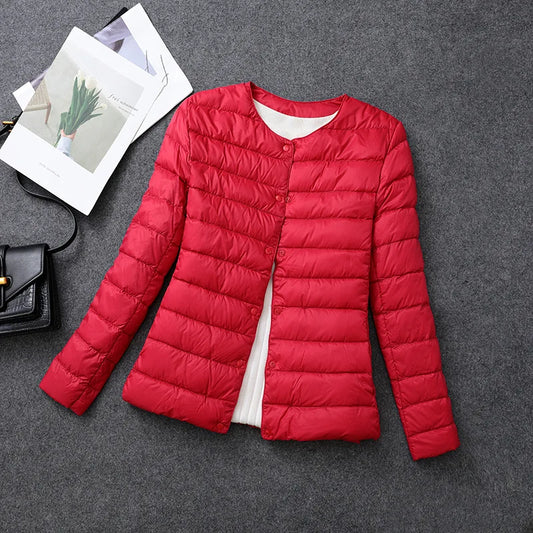 Women's Lightweight Down Jacket, Matt Fabric Windbreaker Parka, Warm Duck Down Coat