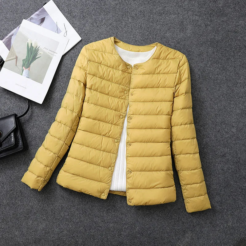 Women's Lightweight Down Jacket, Matt Fabric Windbreaker Parka, Warm Duck Down Coat