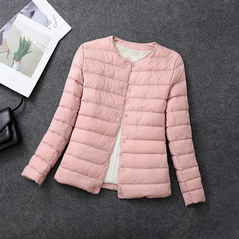 Women's Lightweight Down Jacket, Matt Fabric Windbreaker Parka, Warm Duck Down Coat