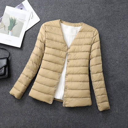Women's Lightweight Down Jacket, Matt Fabric Windbreaker Parka, Warm Duck Down Coat