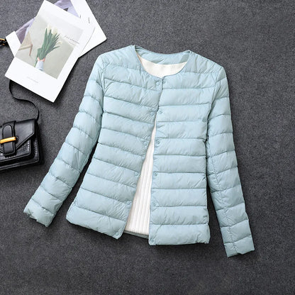 Women's Lightweight Down Jacket, Matt Fabric Windbreaker Parka, Warm Duck Down Coat