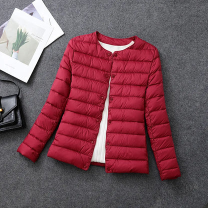 Women's Lightweight Down Jacket, Matt Fabric Windbreaker Parka, Warm Duck Down Coat