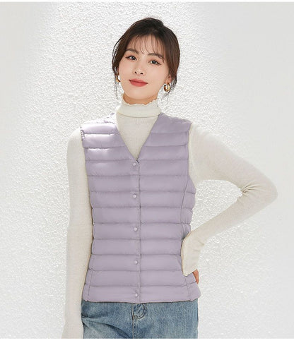 Women's Lightweight Down Vest, Collarless Puffer Gilet, Sleeveless Thermal Insulation for Cold Weather