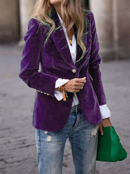 Blazers for Women, Single Button, Suit Collar, Solid Color, Long Sleeve Fashion Outerwear