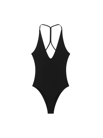 Sexy Backless Bodysuit, Chic V Neck Sling Top, Slim Fit Summer Body Suits for Women, High Street Fashion