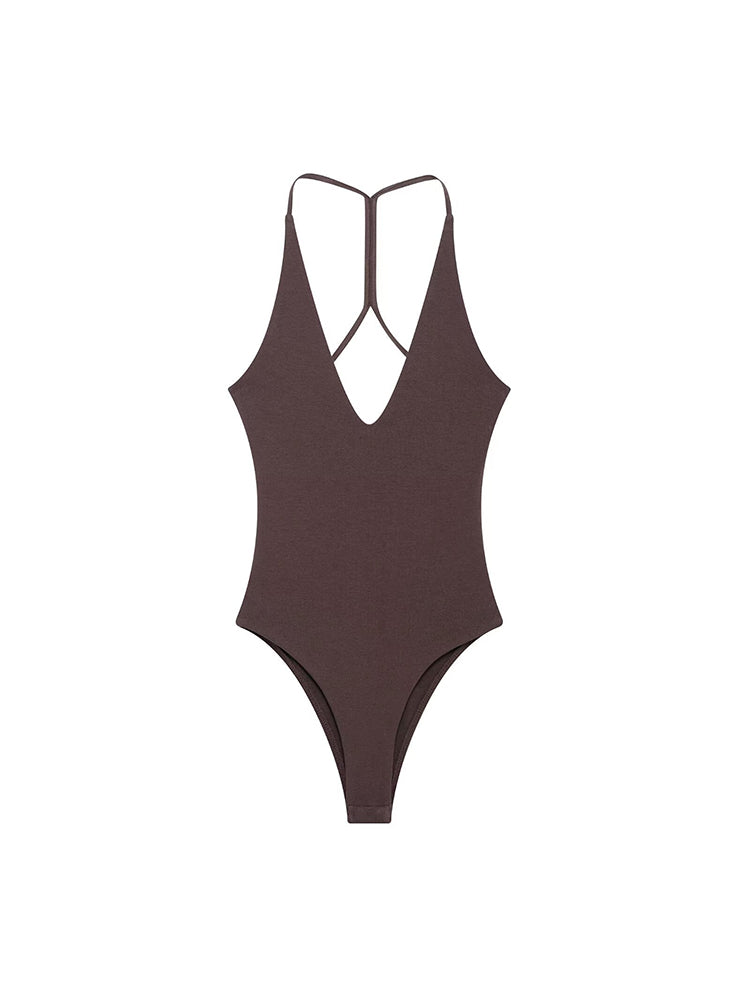 Sexy Backless Bodysuit, Chic V Neck Sling Top, Slim Fit Summer Body Suits for Women, High Street Fashion