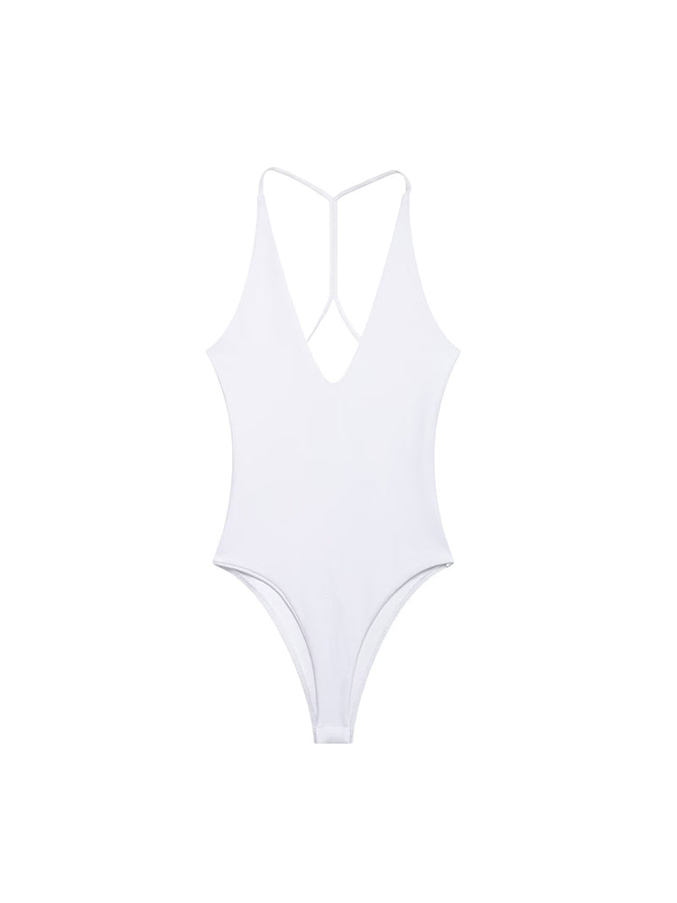 Sexy Backless Bodysuit, Chic V Neck Sling Top, Slim Fit Summer Body Suits for Women, High Street Fashion
