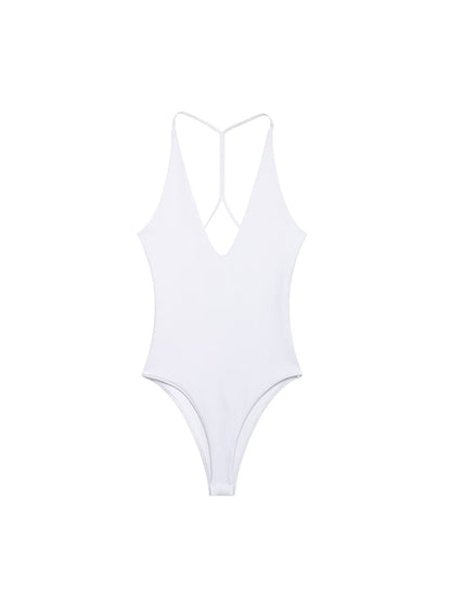 Sexy Backless Bodysuit, Chic V Neck Sling Top, Slim Fit Summer Body Suits for Women, High Street Fashion