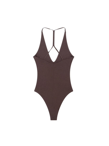Sexy Backless Bodysuit, Chic V Neck Sling Top, Slim Fit Summer Body Suits for Women, High Street Fashion