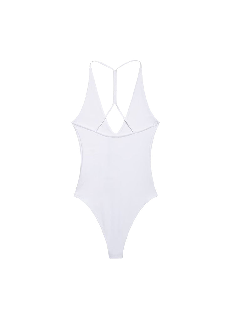 Sexy Backless Bodysuit, Chic V Neck Sling Top, Slim Fit Summer Body Suits for Women, High Street Fashion
