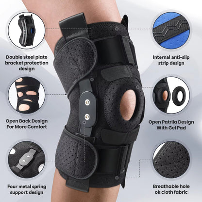 Hinged Knee Brace with Patella Gel Pads – Adjustable Support for Meniscus, ACL & MCL Injury Recovery
