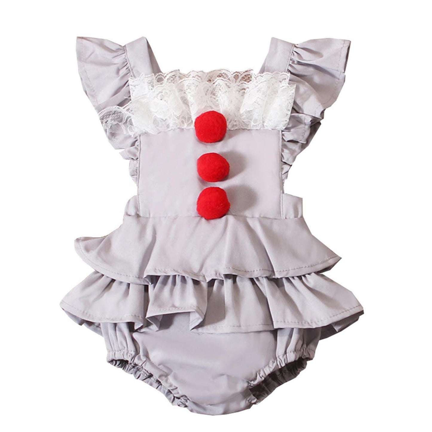 Baby Girl Costume, Gray Joker Dress Romper, Long Sleeve Layered Ruffled Outfit for Halloween, Theme Party