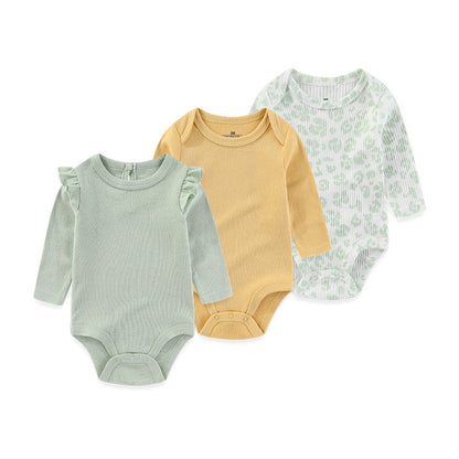 3 Pcs Newborn Bodysuit Set, 100% Cotton Soft Infant Onesies, Cartoon Long Sleeve Baby Boy Girl Clothes