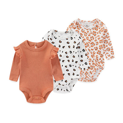 3 Pcs Newborn Bodysuit Set, 100% Cotton Soft Infant Onesies, Cartoon Long Sleeve Baby Boy Girl Clothes