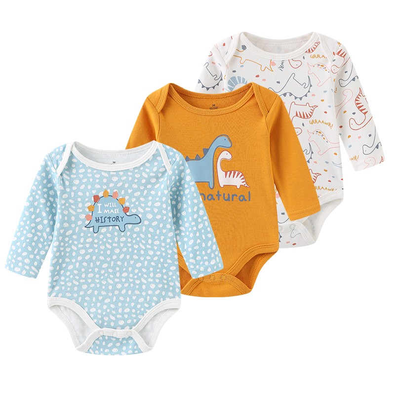 3 Pcs Newborn Bodysuit Set, 100% Cotton Soft Infant Onesies, Cartoon Long Sleeve Baby Boy Girl Clothes