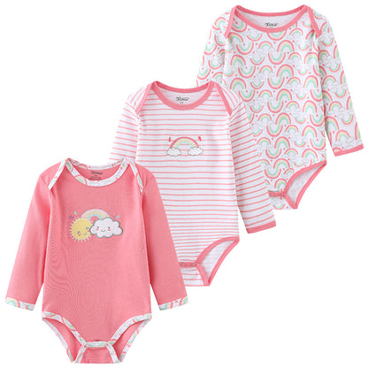 3 Pcs Newborn Bodysuit Set, 100% Cotton Soft Infant Onesies, Cartoon Long Sleeve Baby Boy Girl Clothes