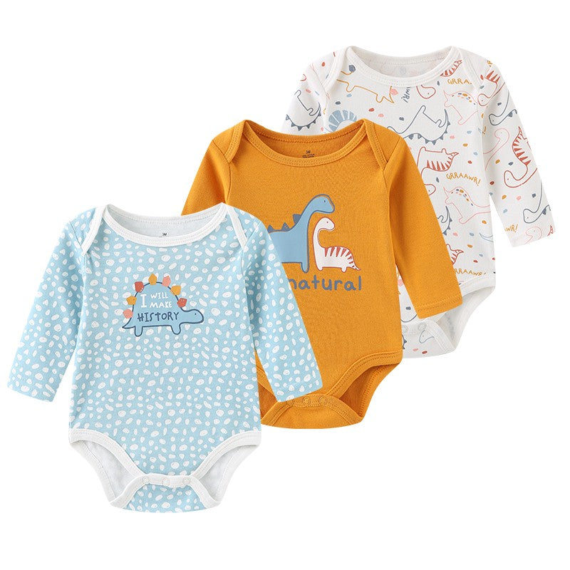 3 Pcs Newborn Bodysuit Set, 100% Cotton Soft Infant Onesies, Cartoon Long Sleeve Baby Boy Girl Clothes