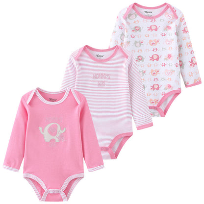 3 Pcs Newborn Bodysuit Set, 100% Cotton Soft Infant Onesies, Cartoon Long Sleeve Baby Boy Girl Clothes