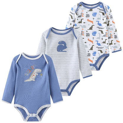 3 Pcs Newborn Bodysuit Set, 100% Cotton Soft Infant Onesies, Cartoon Long Sleeve Baby Boy Girl Clothes