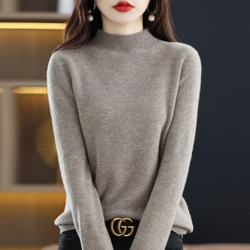 100 Percent Pure Wool Half Neck Pullover Autumn Winter Cashmere Sweater