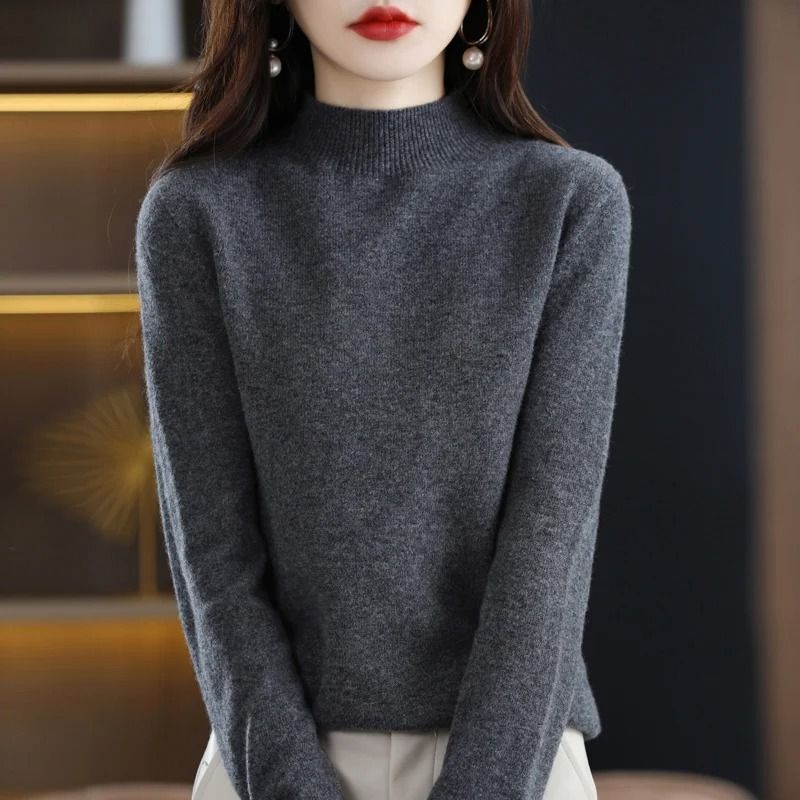 100 Percent Pure Wool Half Neck Pullover Autumn Winter Cashmere Sweater
