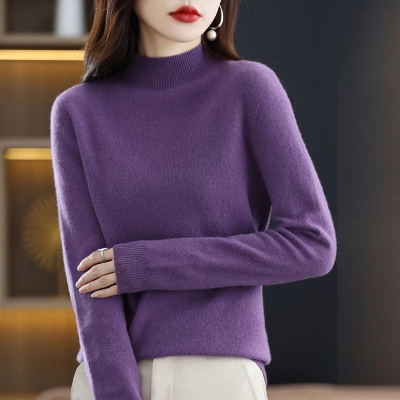 100 Percent Pure Wool Half Neck Pullover Autumn Winter Cashmere Sweater