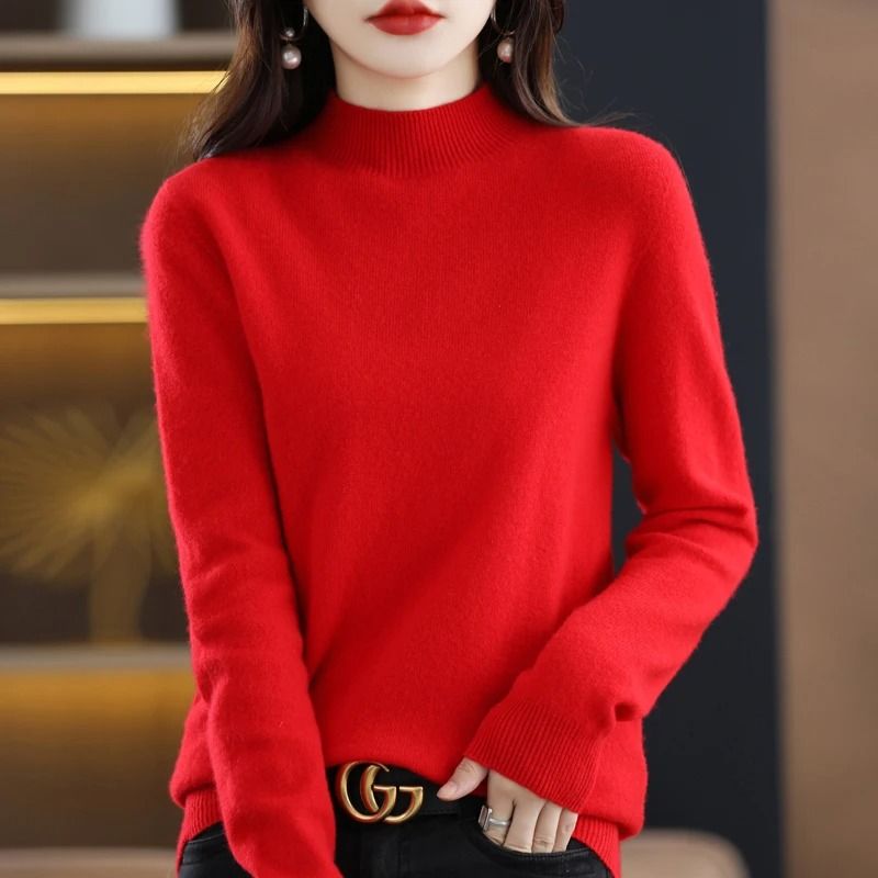 100 Percent Pure Wool Half Neck Pullover Autumn Winter Cashmere Sweater