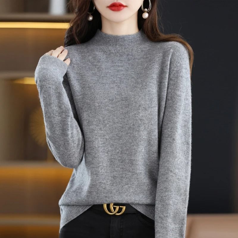 100 Percent Pure Wool Half Neck Pullover Autumn Winter Cashmere Sweater