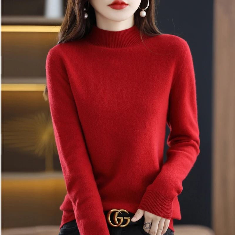 100 Percent Pure Wool Half Neck Pullover Autumn Winter Cashmere Sweater
