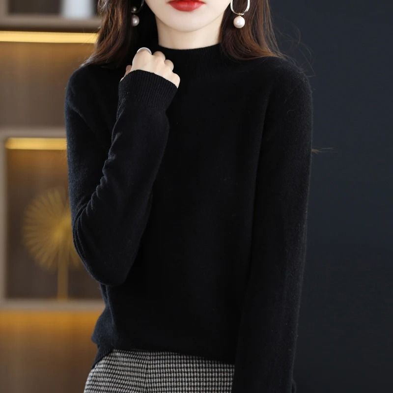 100 Percent Pure Wool Half Neck Pullover Autumn Winter Cashmere Sweater