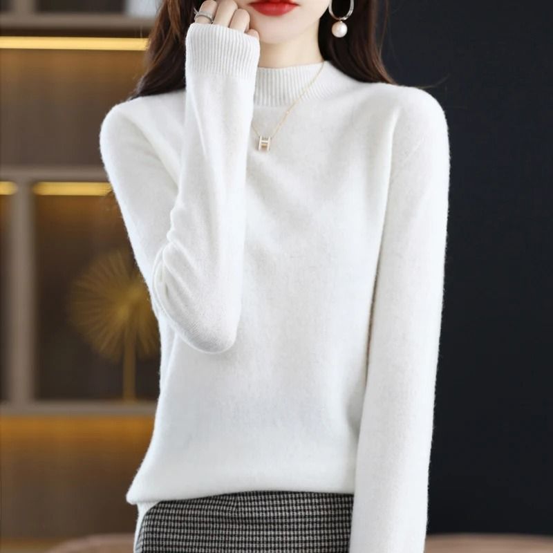 100 Percent Pure Wool Half Neck Pullover Autumn Winter Cashmere Sweater