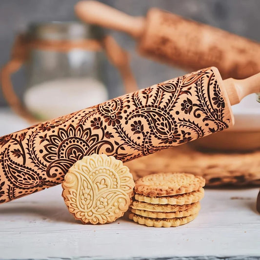 Engraved Wooden Rolling Pin for Decorative Baking