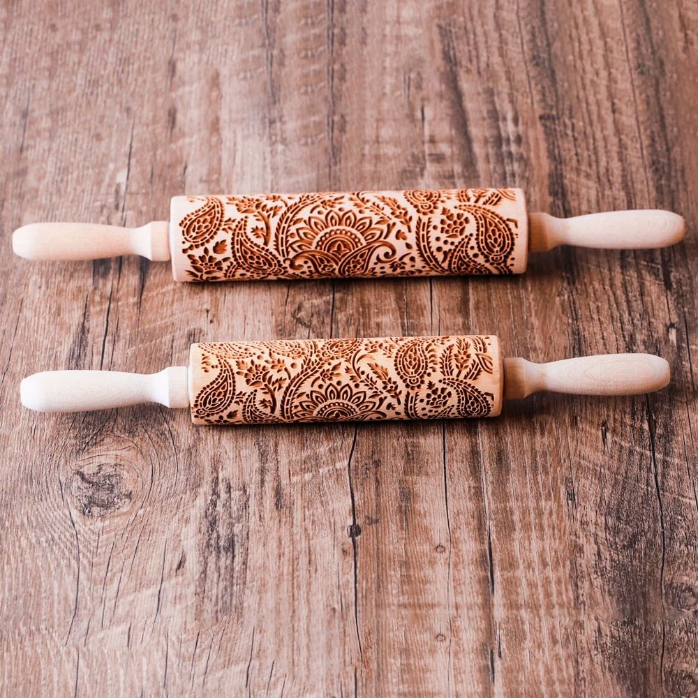 Engraved Wooden Rolling Pin for Decorative Baking