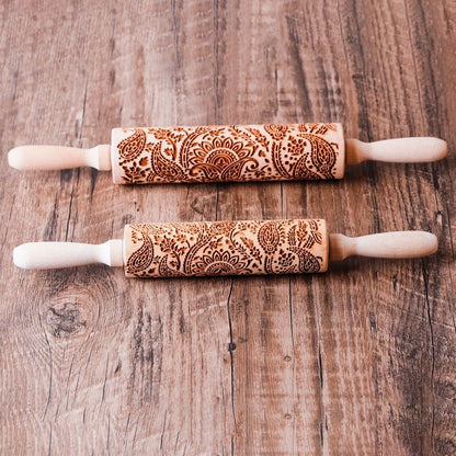 Engraved Wooden Rolling Pin for Decorative Baking