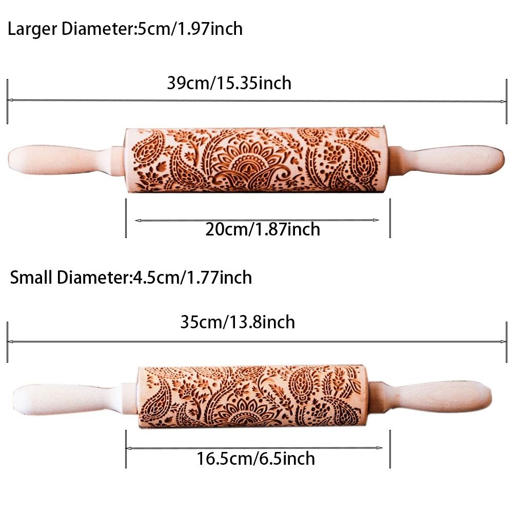Engraved Wooden Rolling Pin for Decorative Baking