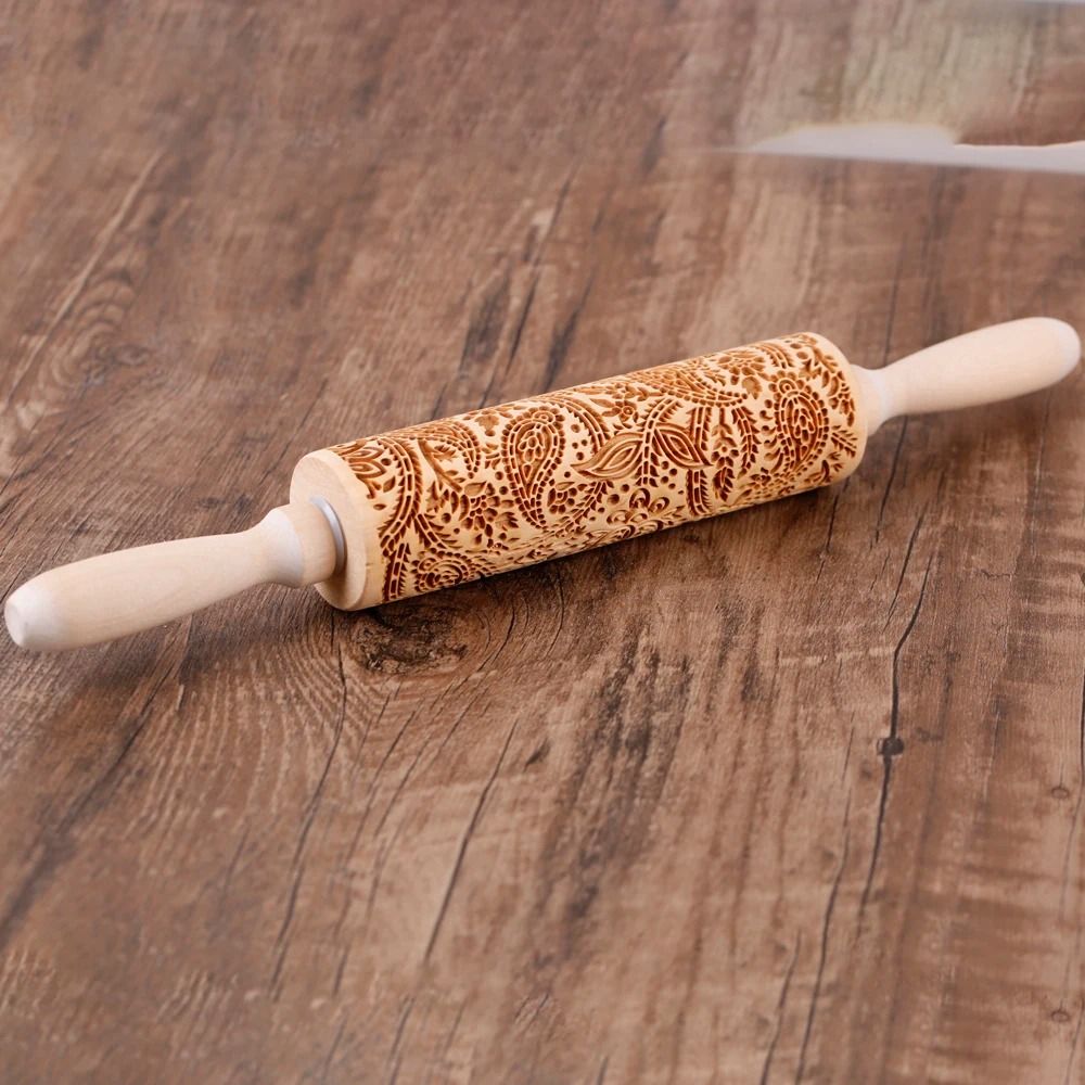 Engraved Wooden Rolling Pin for Decorative Baking