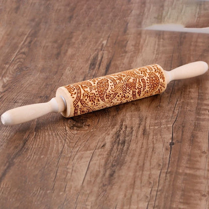 Engraved Wooden Rolling Pin for Decorative Baking