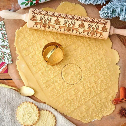 Wooden Embossing Rolling Pin for Baking Cookies and Cakes