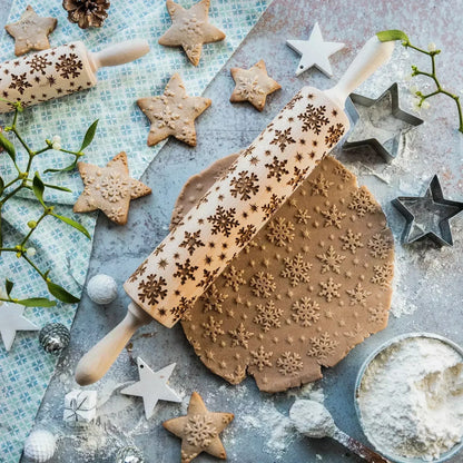 Wooden Embossing Rolling Pin for Baking Cookies and Cakes