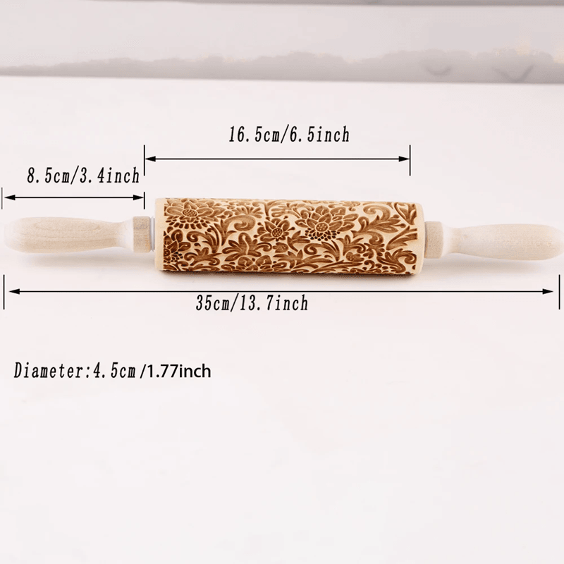 SunBloom Engraved Wooden Rolling Pin for Cookies and Pastry Designs