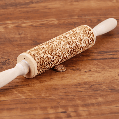 SunBloom Engraved Wooden Rolling Pin for Cookies and Pastry Designs