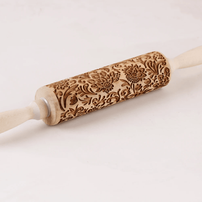 SunBloom Engraved Wooden Rolling Pin for Cookies and Pastry Designs