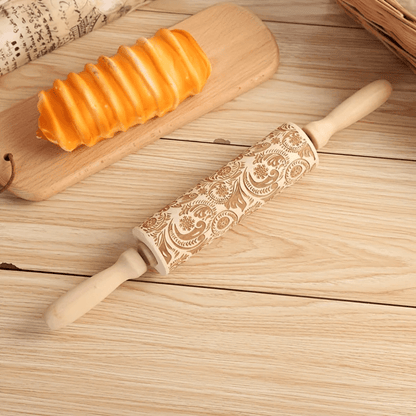Artisan Pattern Engraved Rolling Pin for Cookies and Fondant Designs