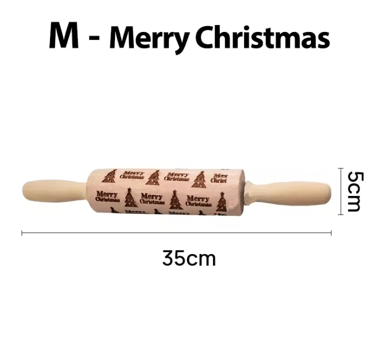 FrostCraft Christmas Embossed Wooden Rolling Pin for Holiday Cookie Designs