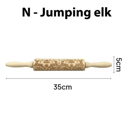 FrostCraft Christmas Embossed Wooden Rolling Pin for Holiday Cookie Designs