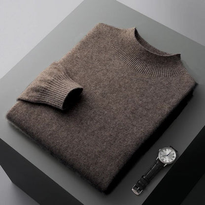 Men Casual Wool Sweater with Semi High Neck for Fall and Winter