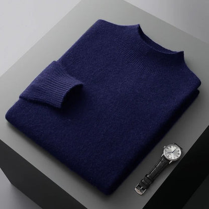 Men Casual Wool Sweater with Semi High Neck for Fall and Winter