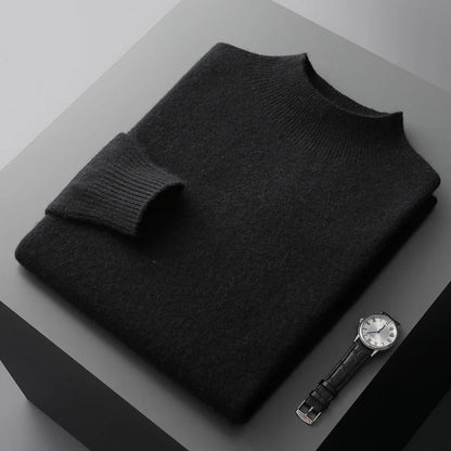 Men Casual Wool Sweater with Semi High Neck for Fall and Winter